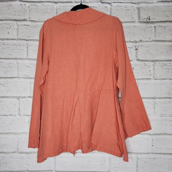 Bryn Walker Womens Coral 100% Linen Button Front Barnaby Lagenlook Jacket Medium - Picture 7 of 13